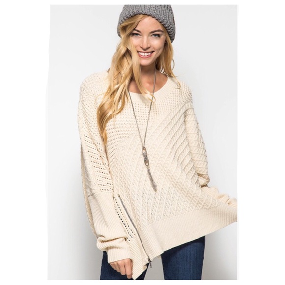 Cream Oversized Side Zipper Sweater - Picture 4 of 6